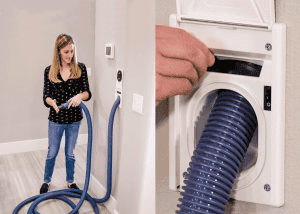 women using hide-a-hose system with a central vacuum system.